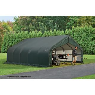 ShelterLogic Peak Style Garage/Storage Shelter — Green, 24ft.L x 18ft.W x 12ft.H, 2 3/8in. Frame, Model# 80021  House Style Instant Garages