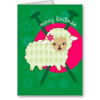 Argyle lamb sheet knitting needles Christmas card