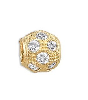 CZ Bead Charm 14k Yellow Gold Pendant Slide Ball Cubic Zirconia Jewel Tie Jewelry