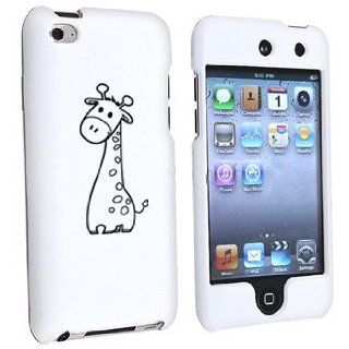 Apple iPod Touch 4th Generation White Rubber Hard Case Snap on 2 piece Black Cute Giraffe Cartoon Cell Phones & Accessories