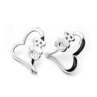 Teddy Bear Earrings   Heart Design   Silver Color   Teddy Bear Jewelry  Other Products  