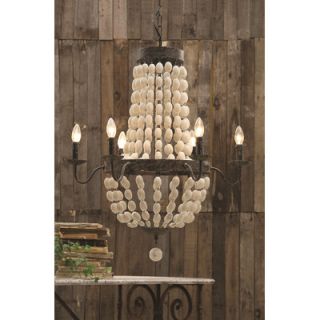 Creative Co Op Chateau Iron Frame with Wood Beads 6 Light Chandelier