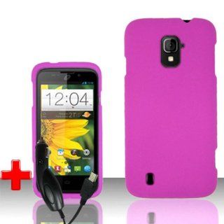 ZTE Majesty Z796c (StraightTalk) 2 Piece Snap On Rubberized Plastic Case Cover, Pink + CAR CHARGER: Cell Phones & Accessories