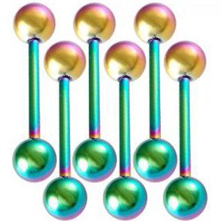 14G 14 Gauge (1.6mm), 16mm long  Rainbow Anodized surgical steel tongue rings straight bars balls tounge barbells ABOZ   Pierced Body Piercing Jewelry  Set of 6: Jewelry