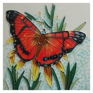 American Painted Lady Butterfly on Cream Background Decorative Ceramic Wall Art Tile 8x8  
