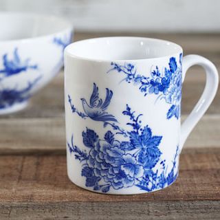 hand painted bird and flower mug by also home