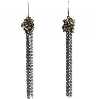 pyrite encrusted tassel earrings by kate wood jewellery