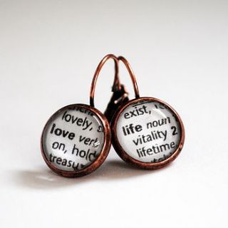 'love life' vintage dictionary word earrings by naturally heartfelt