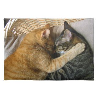 Two Sleeping Tabby Cats Cuddling Placemat