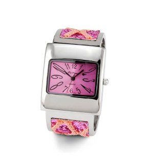 Ladies Pink Glitter Silver Tone Quartz Bracelet Watch: Watches