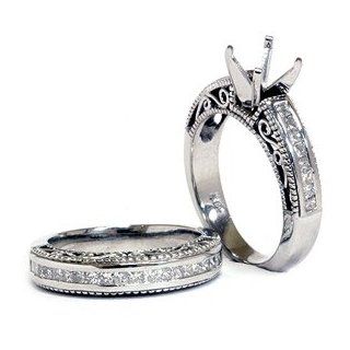 White Gold .91CT Princess Cut Diamond Engagement Mount 14K Ring: Jewelry