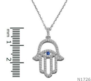 High Quality Rhodium Plated Cubic Zirconia Hamsa Necklace Jewelry