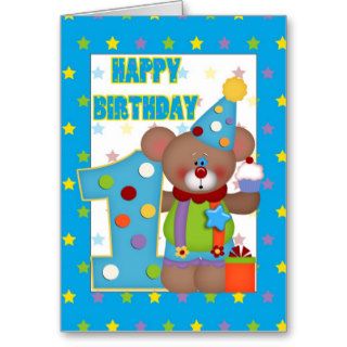 Happy Birthday 1 year old Clown Bear Greeting Cards