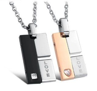 His & Hers Matching Set Titanium Couple Pendant Necklace Korean Love Style in a Gift Box (Hers (Gold)) Jewelry
