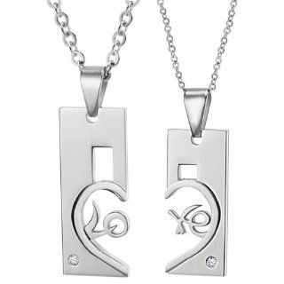 Stainless Steel Couples Love Heart 2 Necklace Pendant Set (His and Hers) Women's Men's Fashion Jewelry: Jewelry