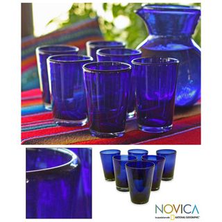 Set de 6 vasos Cobalt Angles de vidrio soplado artesanal (Mxico) Novica Tumblers