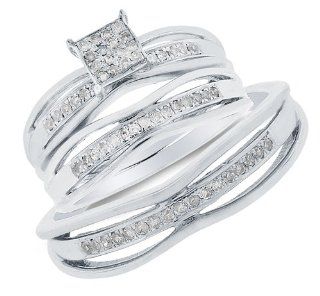 .925 Sterling Silver Diamond His & Hers 3 Ring Bridal Matching Engagement Wedding Ring Band Set   (.30 cttw): Sonia Jewels: Jewelry