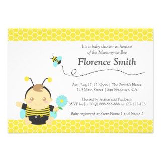 Cute Bumble Bee Theme, Boy Baby Shower Personalized Announcement