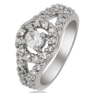 Rizilia Jewelry Fashion Designer White Gold Plated Cz Round Cut Simulated Diamond Cocktail Ring Size 6: Jewelry