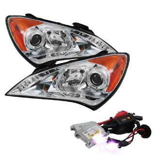 High Performance Xenon HID Hyundai Genesis ( Non HID Type ) DRL Halo LED Projector Headlights with Premium Ballast   Chrome with 10000K Deep Blue HID: Automotive