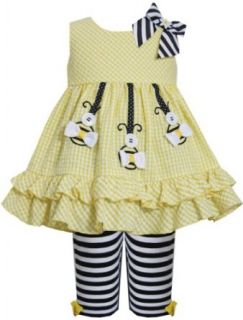 Baby Newborn 3M 9M Yellow Hanging Bumble Bee Seersucker Dress/Legging Set: Clothing