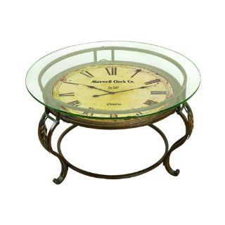 Classic Antique Reproduction Round Glass & Metal Clock Table   MSRP $400   Coffee Tables