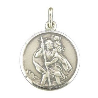 Sterling Silver Large Antique Finish St Christopher Necklace On A 18 Inch Snake Necklace: Chain Necklaces: Jewelry