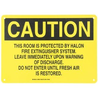 Brady 25645 Plastic Fire Sign, 10" X 14", Legend "This Room Is Protected By Halon Fire Extinguisher System Leave Immediately Upon Warning Of Discharge Do Not Enter Until Fresh Air Is Restored": Industrial Warning Signs: Industrial &
