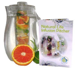 NEW & IMPROVED DESIGN! Natural Life Fruit Infusion 2.9 Quart Pitcher   FREE EXCLUSIVE RECIPE BOOKLET   All The World's Most Popular Fruit Infusion Recipes, So You Can Start Using Immediately! BPA Free Clear Acrylic, Stronger Sturdier Design, Perfec