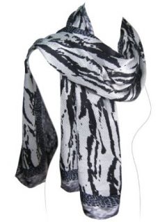 100% Silk Long Scarf   Snakeskin Print (White   Black Print) at  Womens Clothing store