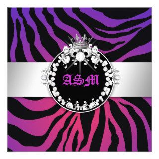 311 Zebra Tique Diamonds n' Kisses Sweet 16 P Radi Custom Announcements