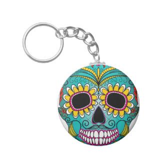 Sugar Skull with Mustache Day of the Dead Keychains