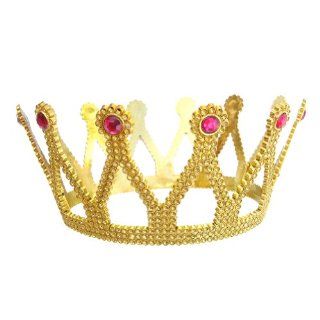 Royal Gold Queen Crown with Fuschia Pink Jewels ~ Halloween Queen Costume Accessories (STC12034 FP): Toys & Games