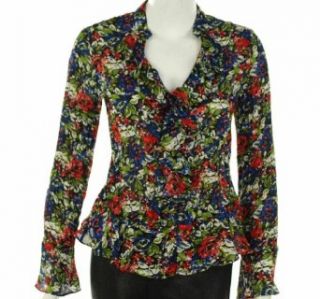 Sunny Leigh Ruffled Blouse Red Multi PS at  Womens Clothing store