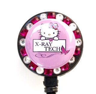 Pink X Ray Technician Hello Kitty Butterfly Rhinestone Retractable Badge Reel/ ID Badge Holder : Identification Badges : Office Products