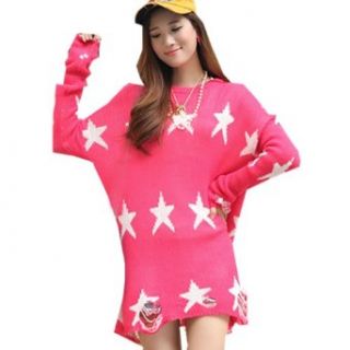 Finejo Women's Oversized Star Pattern Frayed Jumper Hole Loose Knitted Sweater Pink at  Womens Clothing store: Athletic Sweaters