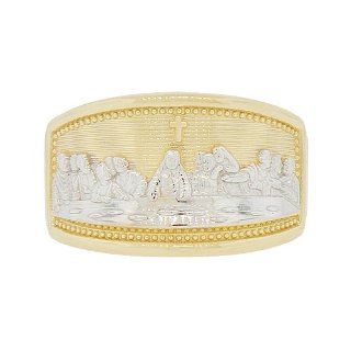 14k Yellow Gold, Da Vinci Last Supper Painting Depiction Religious Ring with Rhodium Accents: Jewelry