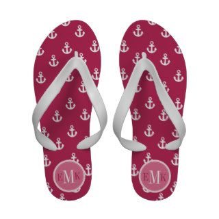 Dk Rose Pink White Ship Anchors Pink Monogram Sandals