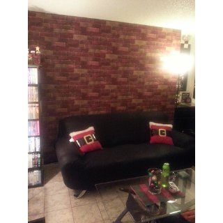 Wallpaper Faux Vintage Red and Tan Brick Wall, Looks Real Up   Faux Brick Wall Covering  