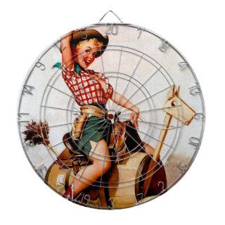 Sitting Pretty Western Pin Up Girl ~ Retro Art Dart Board