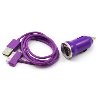 Generic USB Dock Data Sync Cable + Mini Car Charger Adapter Set for iPhone 4 4S(Purple): Electronics