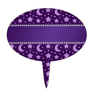 Cute owl purple stars and moons cake picks