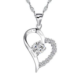 Chaomingzhen Charm rhodiniert Zirkonia Sterling Silber "You Hold My Heart Forever" oeffnen Herz Anhnger Halskette fr Damen Modeschmuck mit Kette 18": Schmuck