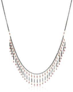 Dana Kellin Dark Silver with Indian Pink Crystal Accents and Gold Short Fringe Necklace Jewelry