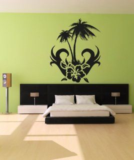 Vinyl Wall Decal Sticker Hibiscus with Palm Tree #OS_AA266B   Wall Decor Stickers