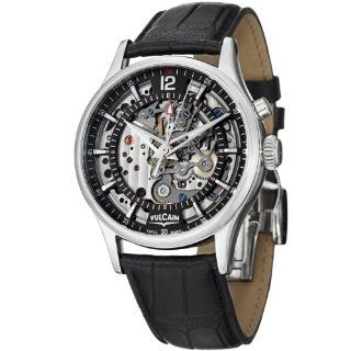 Vulcain Golden Heart Men's Skeleton Black Leather Strap Mechanical Alarm Watch 180122.260LF Vulcain Watches