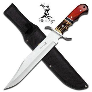 ER 260DH. Elk Ridge Full Tang Hunting Knife 14" Overall with Case Fixed Blade Bowie Knife Full Tang construction 14" Overall Imitation deer horn & Wood Handle Includes Nylon Pouch KNIFE fixed blade knife hunting sharp edge steel : Hunting Fix