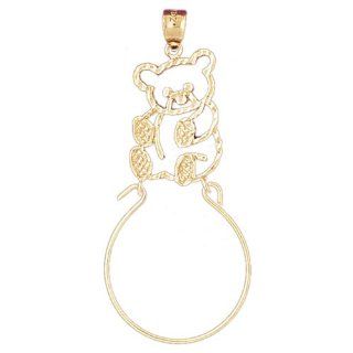 14K Yellow Gold Teddy Bear Charm Holder Pendant Jewelry