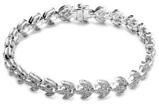 14k White Gold Diamond Milgrain Leaf Design Bracelet (1 cttw, I J Color, I2 I3 Clarity): Jewelry
