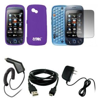 EMPIRE Purple Rubberized Snap On Cover Case + Screen Protector + Car Charger (CLA) + Home Wall Charger + USB Data Cable for AT&T LG Neon II GW370 Cell Phones & Accessories